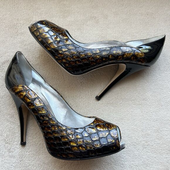 Giuseppe Zanotti Gold & Black Patent Leather Stiletto Heels EU 39 US 8 - 8.5 - Picture 1 of 16